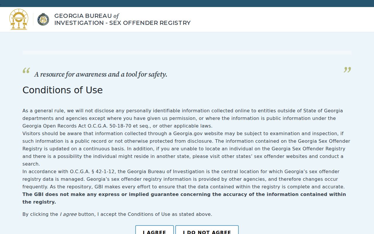 Georgia SORT public sex offender registry search fields